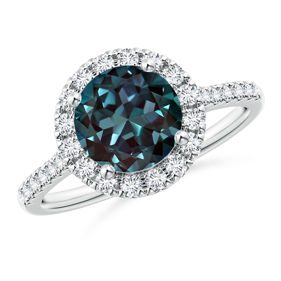 8mm Labgrown Round Lab-Grown Alexandrite Halo Ring with Diamond Accents in P950 Platinum 