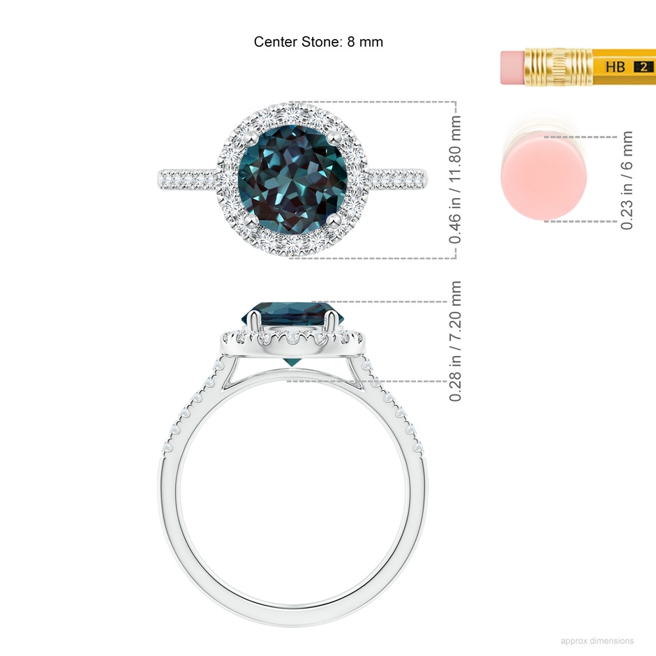 8mm Labgrown Round Lab-Grown Alexandrite Halo Ring with Diamond Accents in P950 Platinum ruler