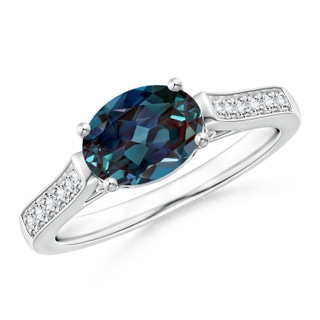 8x6mm Labgrown East-West Oval Lab-Grown Alexandrite Solitaire Ring with Diamonds in White Gold