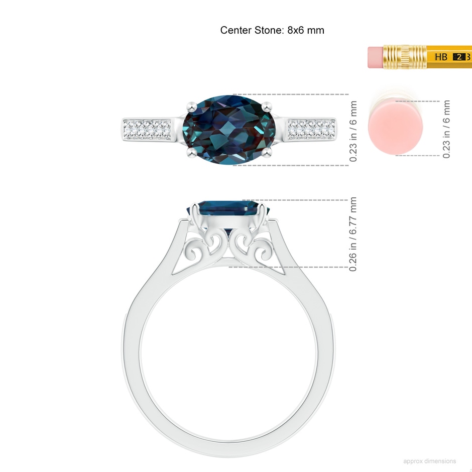 8x6mm Labgrown East-West Oval Lab-Grown Alexandrite Solitaire Ring with Diamonds in White Gold ruler