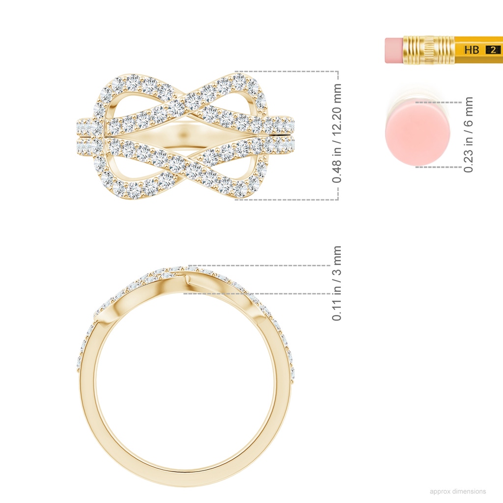 1.6mm FGVS Lab-Grown Encrusted Diamond Infinity Knot Ring in Yellow Gold ruler