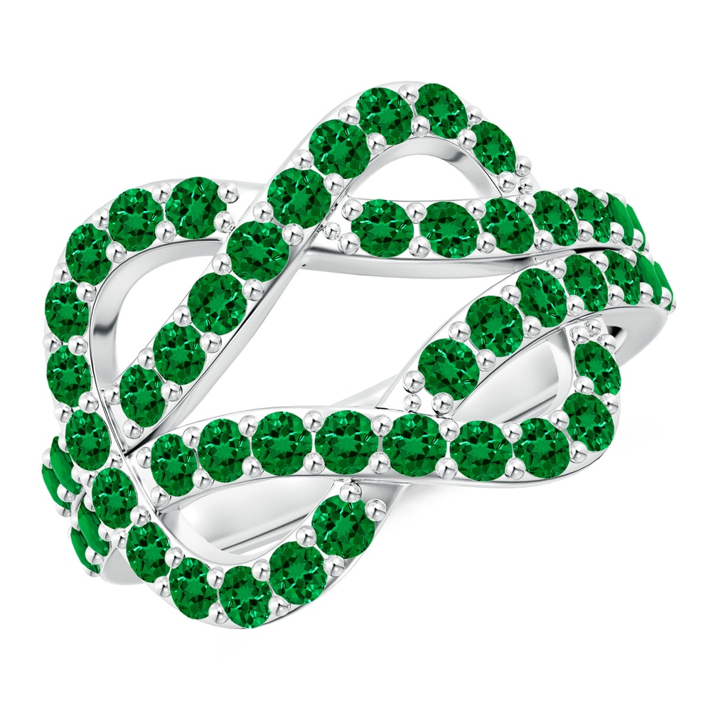 2mm Labgrown Lab-Grown Encrusted Emerald Infinity Knot Ring in P950 Platinum