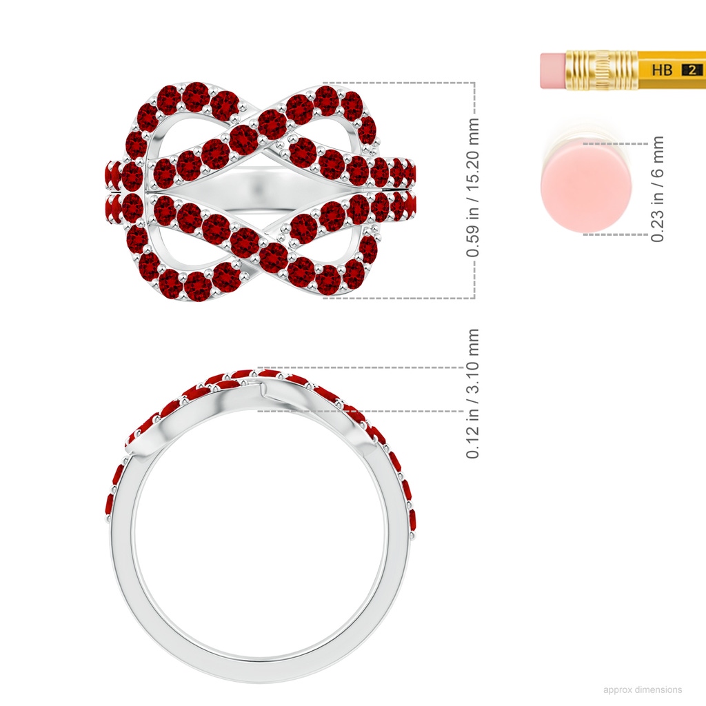 2mm Labgrown Lab-Grown Encrusted Ruby and Diamond Infinity Knot Ring in White Gold ruler
