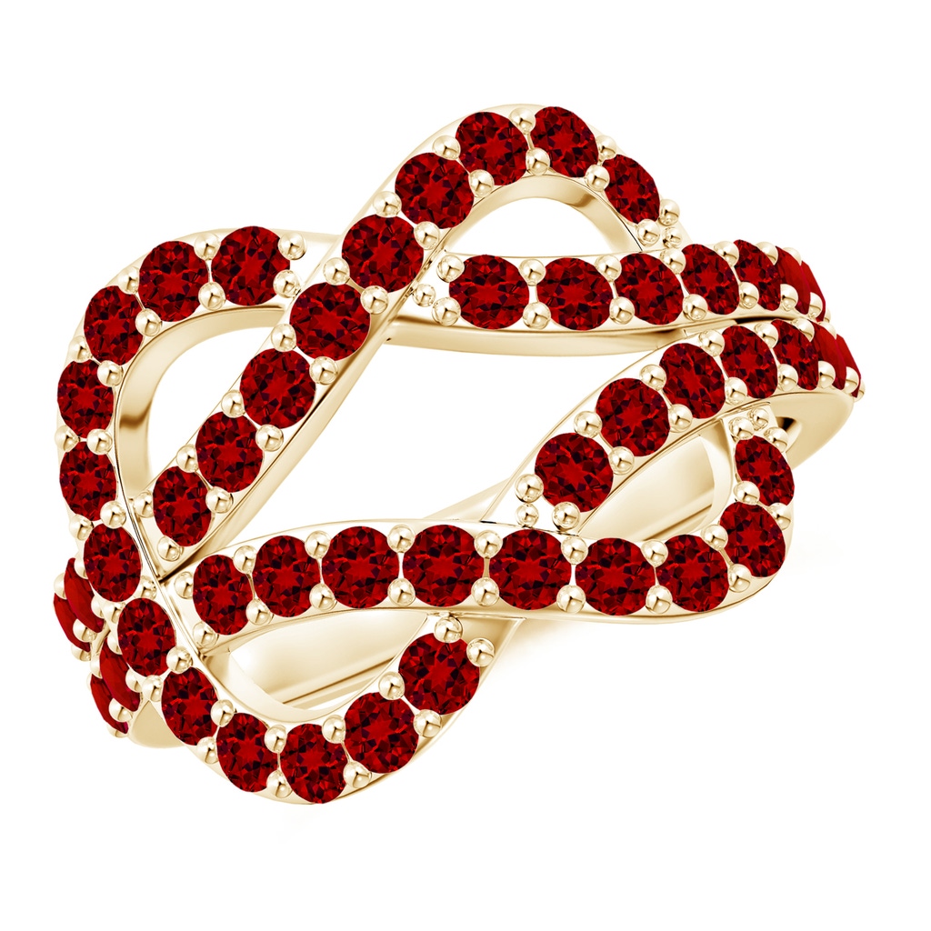 2mm Labgrown Lab-Grown Encrusted Ruby Infinity Knot Ring in Yellow Gold