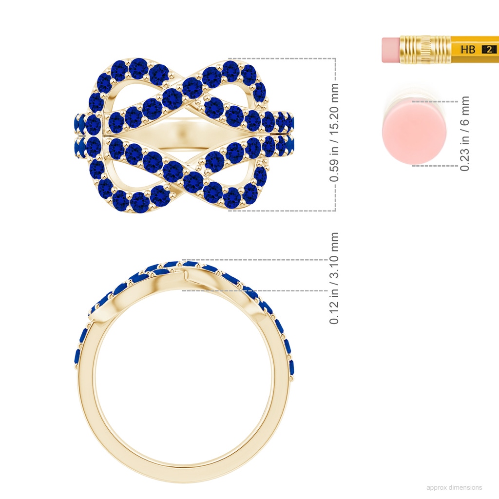 2mm Labgrown Lab-Grown Encrusted Blue Sapphire and Diamond Infinity Knot Ring in Yellow Gold ruler
