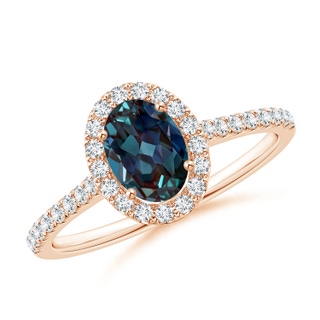 7x5mm Labgrown Oval Lab-Grown Alexandrite Halo Ring with Diamond Accents in 10K Rose Gold