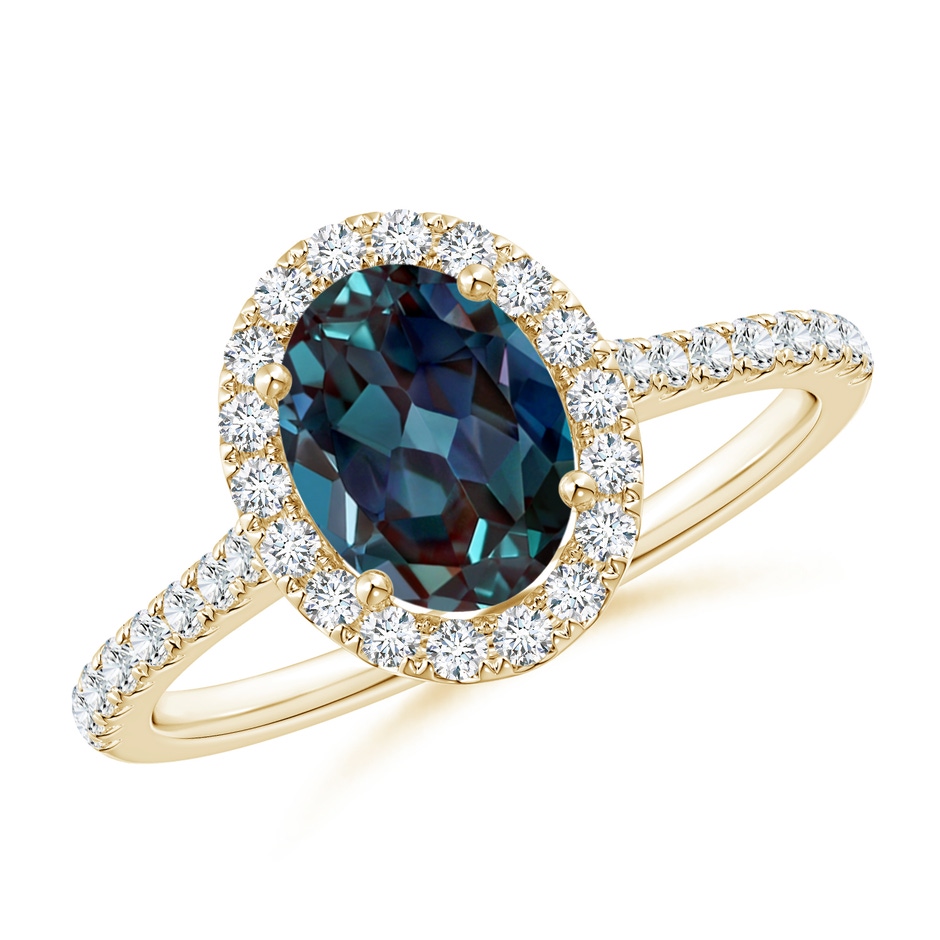 8x6mm Labgrown Oval Lab-Grown Alexandrite Halo Ring with Diamond Accents in 18K Yellow Gold 