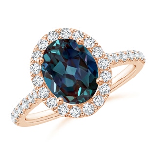 9x7mm Labgrown Oval Lab-Grown Alexandrite Halo Ring with Diamond Accents in 18K Rose Gold