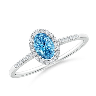 6x4mm Labgrown Oval Lab-Grown Fancy Intense Blue Diamond Halo Ring in P950 Platinum