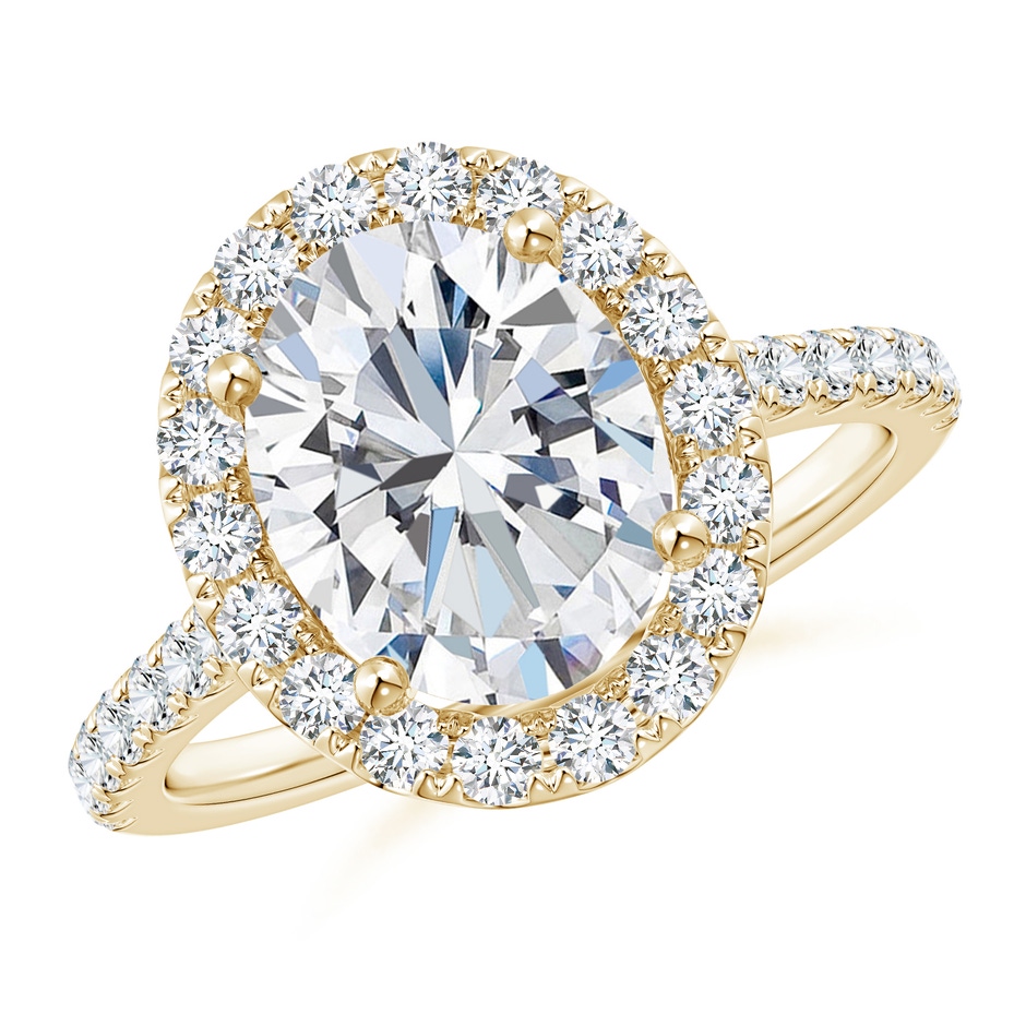 10x8mm FGVS Lab-Grown Oval Diamond Halo Ring in Yellow Gold 