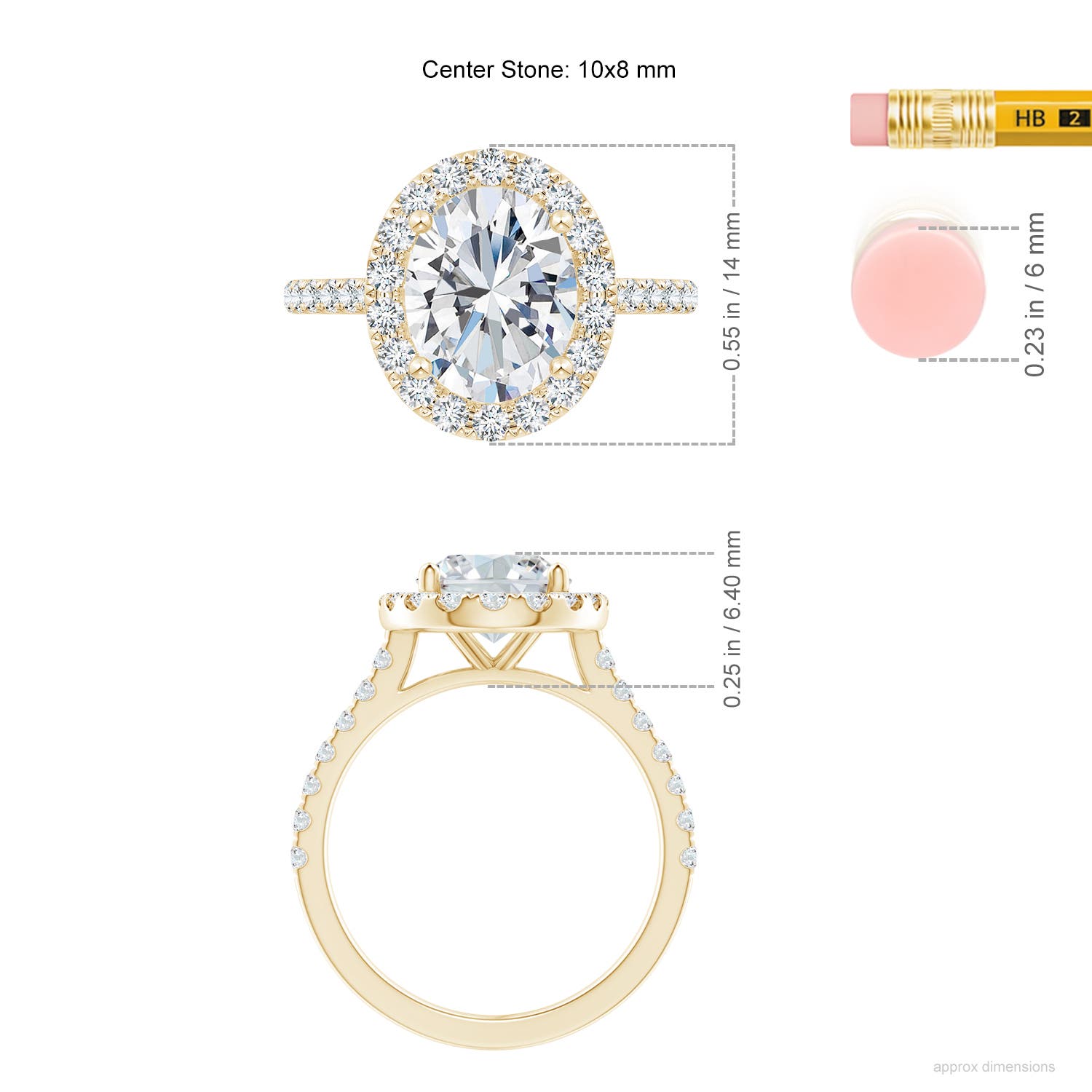 10x8mm FGVS Lab-Grown Oval Diamond Halo Ring in Yellow Gold - ruler