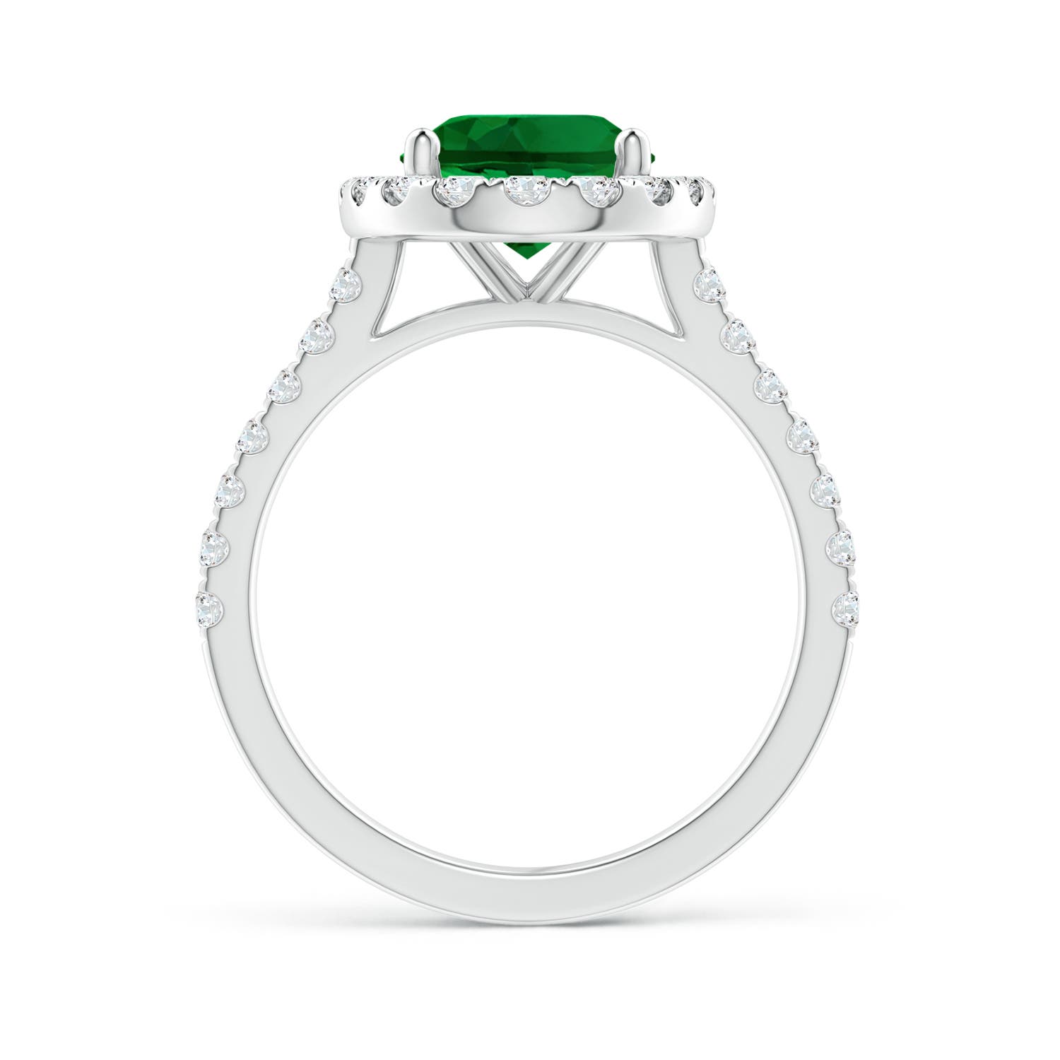 10x8mm Labgrown Lab-Grown Oval Emerald Halo Ring with Diamond Accents in 18K White Gold