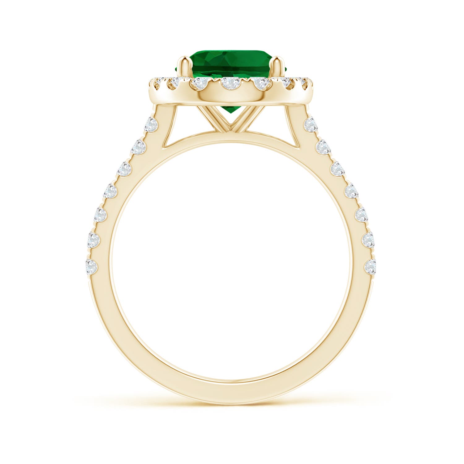 10x8mm Labgrown Lab-Grown Oval Emerald Halo Ring with Diamond Accents in 18K Yellow Gold
