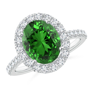 10x8mm Labgrown Lab-Grown Oval Emerald Halo Ring with Diamond Accents in P950 Platinum