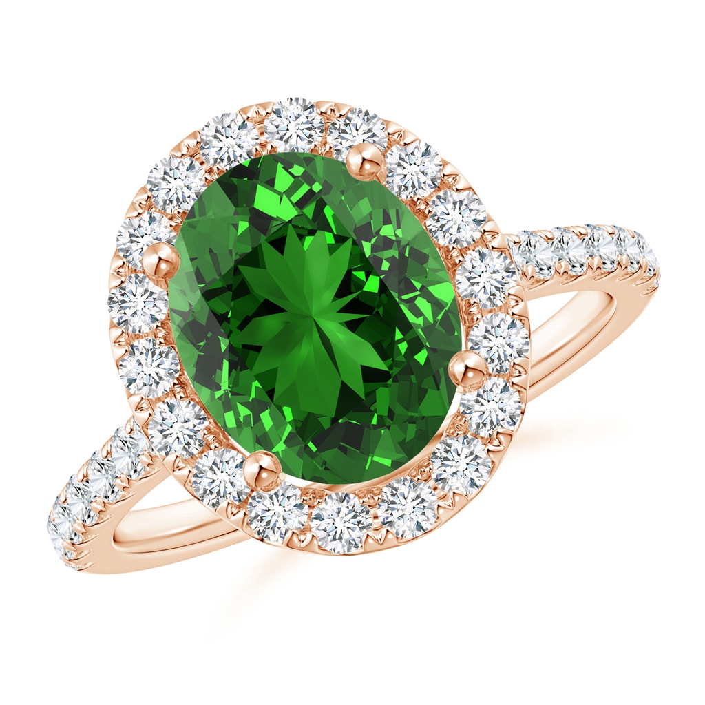 10x8mm Labgrown Lab-Grown Oval Emerald Halo Ring with Diamond Accents in Rose Gold