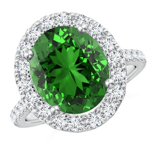 12x10mm Labgrown Lab-Grown Oval Emerald Halo Ring with Diamond Accents in P950 Platinum