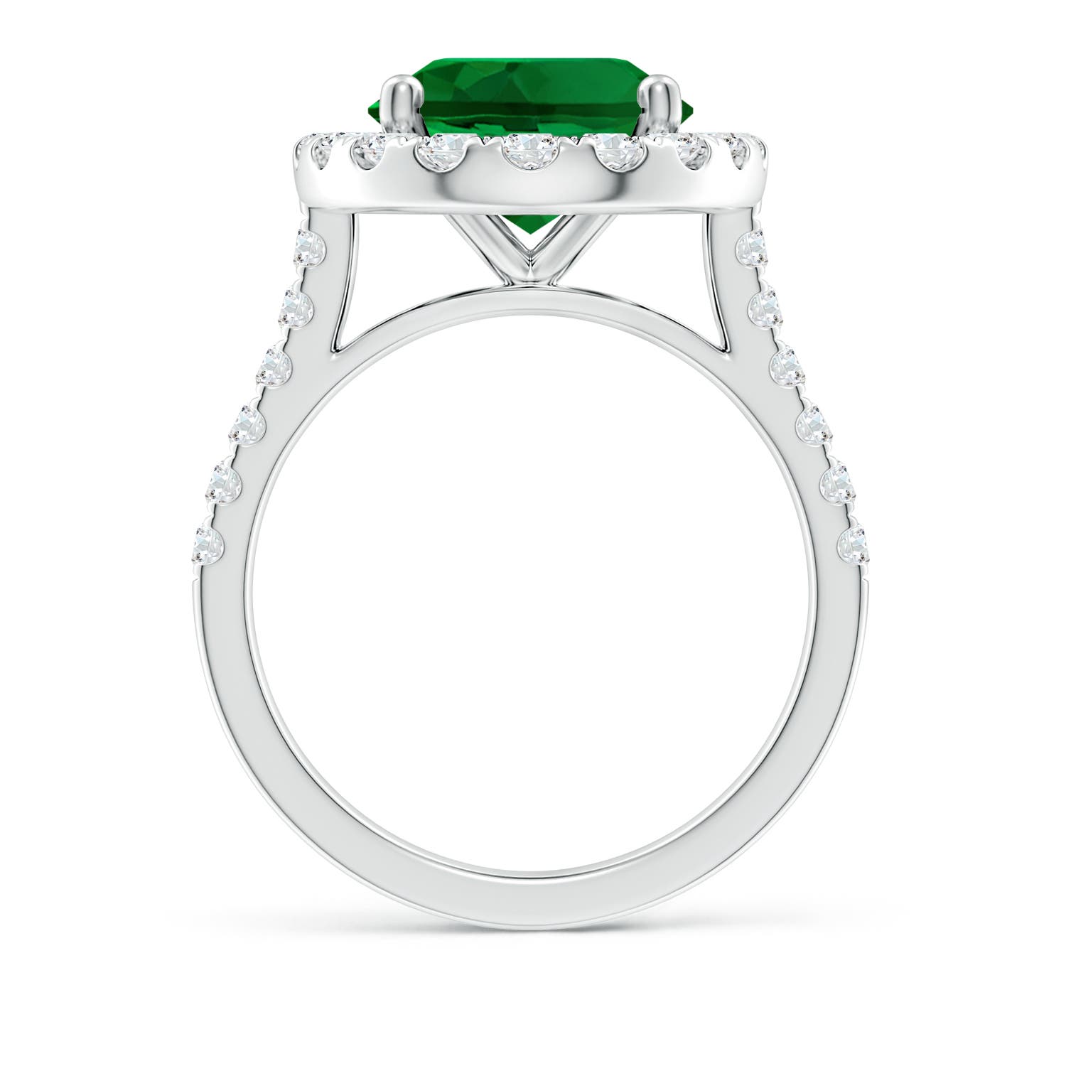 12x10mm Labgrown Lab-Grown Oval Emerald Halo Ring with Diamond Accents in P950 Platinum