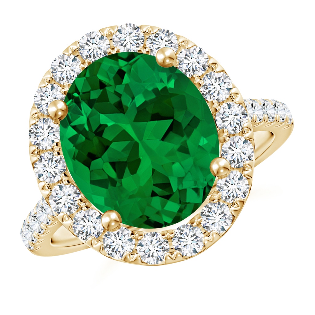 12x10mm Labgrown Lab-Grown Oval Emerald Halo Ring with Diamond Accents in Yellow Gold