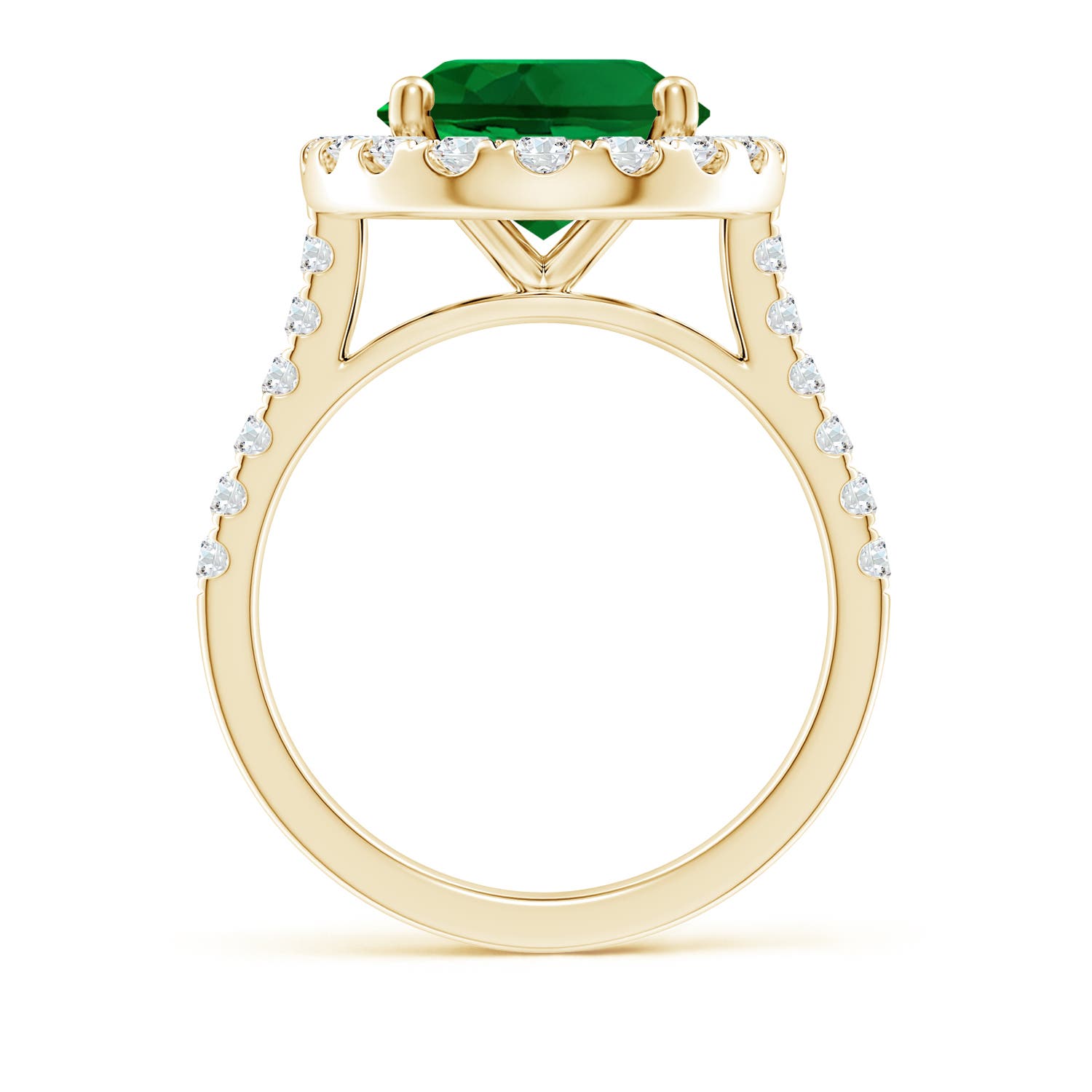 12x10mm Labgrown Lab-Grown Oval Emerald Halo Ring with Diamond Accents in Yellow Gold - side 3