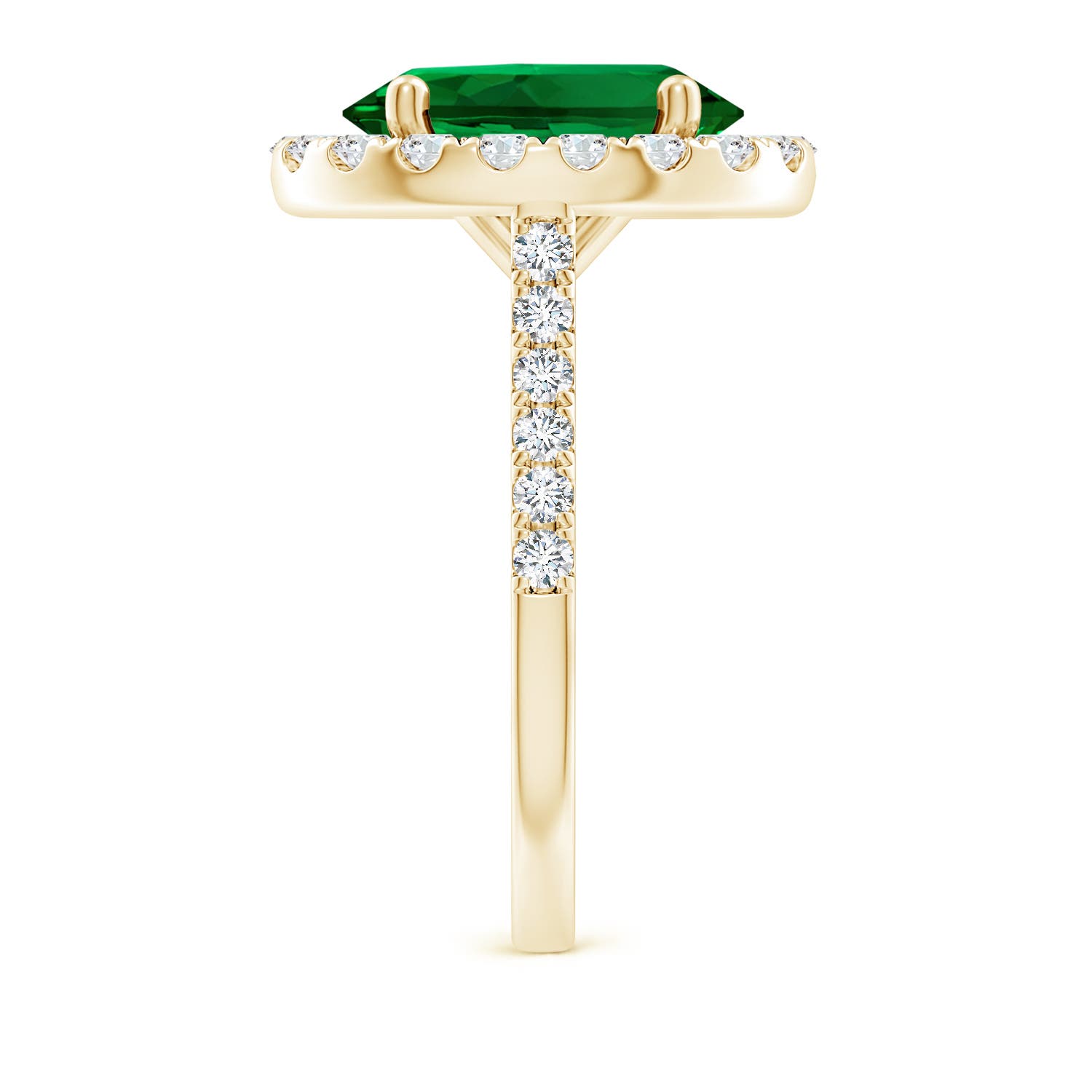 12x10mm Labgrown Lab-Grown Oval Emerald Halo Ring with Diamond Accents in Yellow Gold - side 4