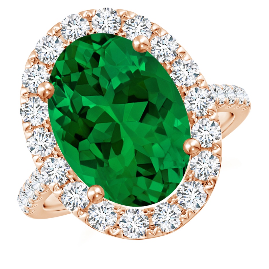 14x10mm Labgrown Lab-Grown Oval Emerald Halo Ring with Diamond Accents in 18K Rose Gold 