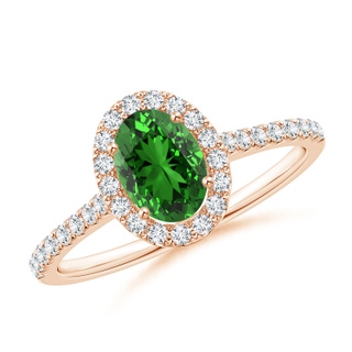 7x5mm Labgrown Lab-Grown Oval Emerald Halo Ring with Diamond Accents in 9K Rose Gold