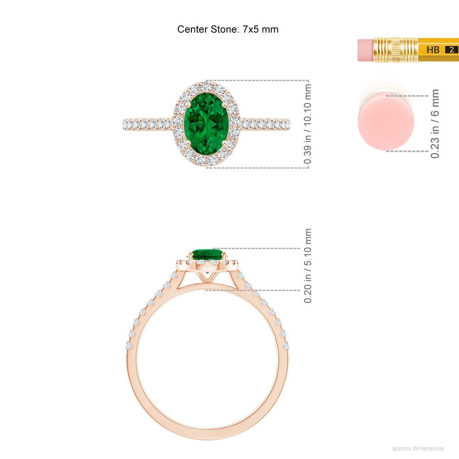 7x5mm Labgrown Lab-Grown Oval Emerald Halo Ring with Diamond Accents in 9K Rose Gold ruler