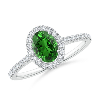 7x5mm Labgrown Lab-Grown Oval Emerald Halo Ring with Diamond Accents in P950 Platinum