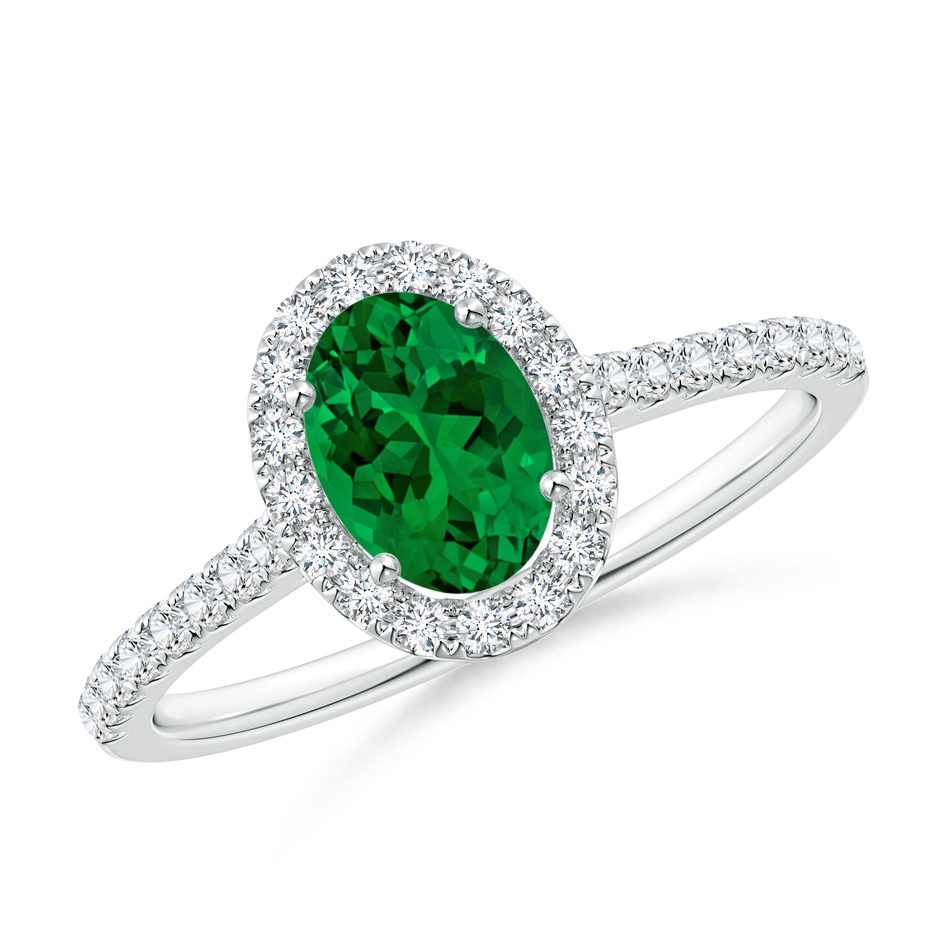 7x5mm Labgrown Lab-Grown Oval Emerald Halo Ring with Diamond Accents in P950 Platinum 