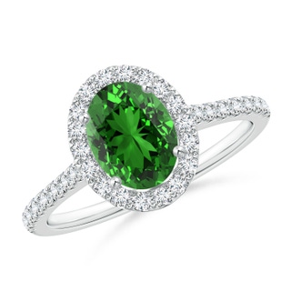 8x6mm Labgrown Lab-Grown Oval Emerald Halo Ring with Diamond Accents in P950 Platinum