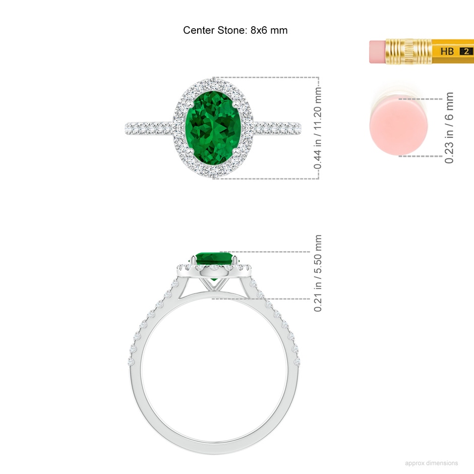 8x6mm Labgrown Lab-Grown Oval Emerald Halo Ring with Diamond Accents in P950 Platinum ruler