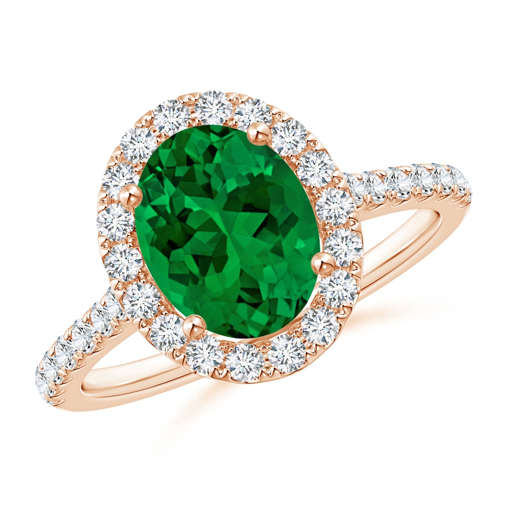 9x7mm Labgrown Lab-Grown Oval Emerald Halo Ring with Diamond Accents in 10K Rose Gold