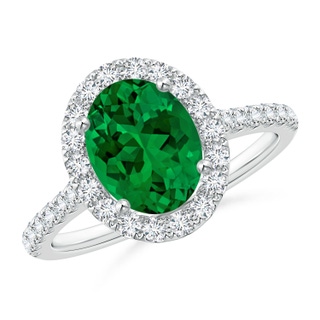 9x7mm Labgrown Lab-Grown Oval Emerald Halo Ring with Diamond Accents in P950 Platinum