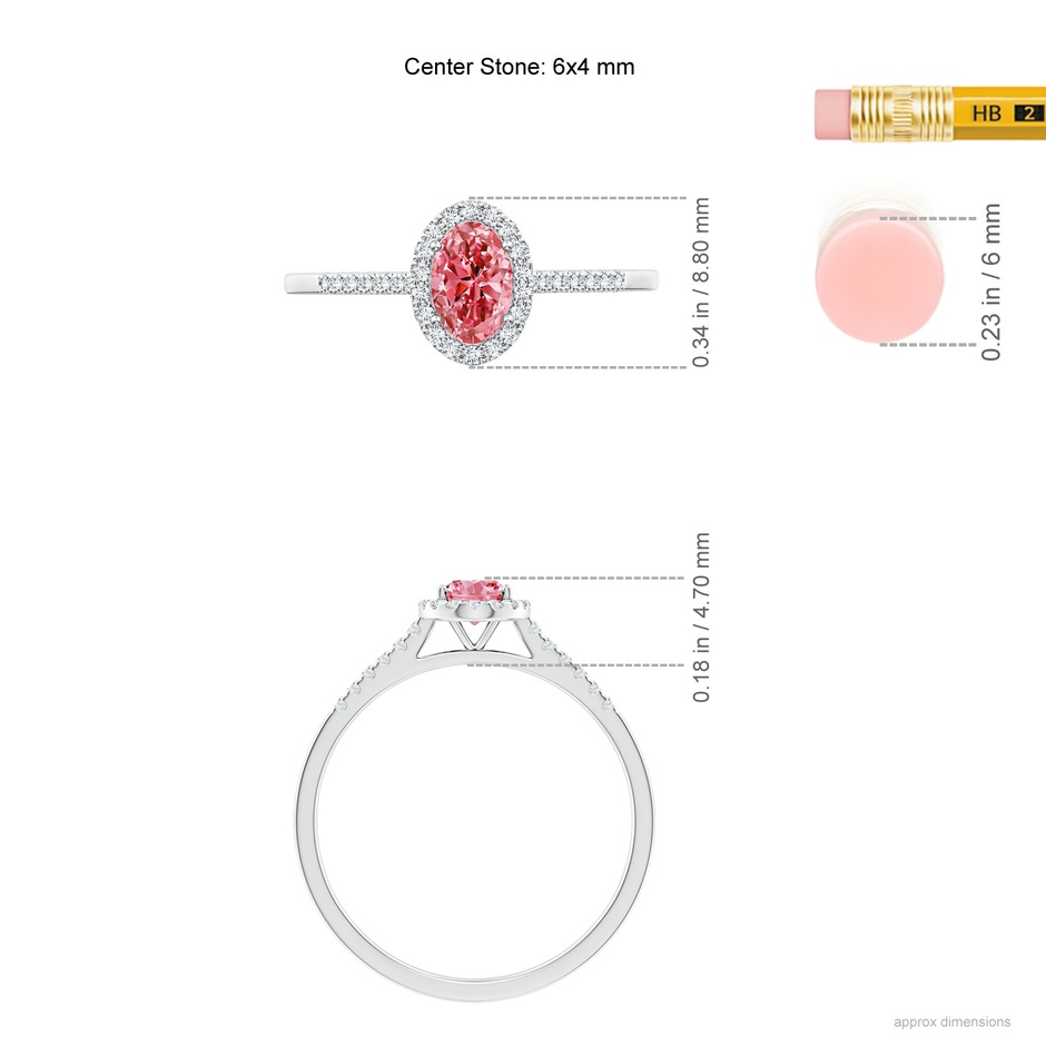 6x4mm Labgrown Oval Lab-Grown Fancy Intense Pink Diamond Halo Ring in P950 Platinum ruler