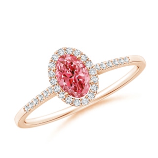 6x4mm Labgrown Oval Lab-Grown Fancy Intense Pink Diamond Halo Ring in Rose Gold