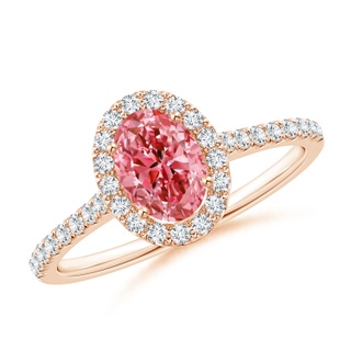 7x5mm Labgrown Oval Lab-Grown Fancy Intense Pink Diamond Halo Ring in 18K Rose Gold