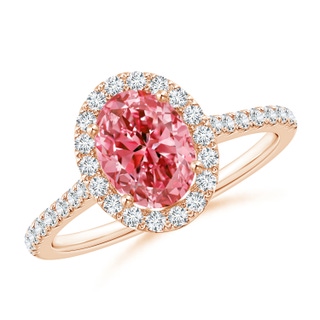 8x6mm Labgrown Oval Lab-Grown Fancy Intense Pink Diamond Halo Ring in 18K Rose Gold
