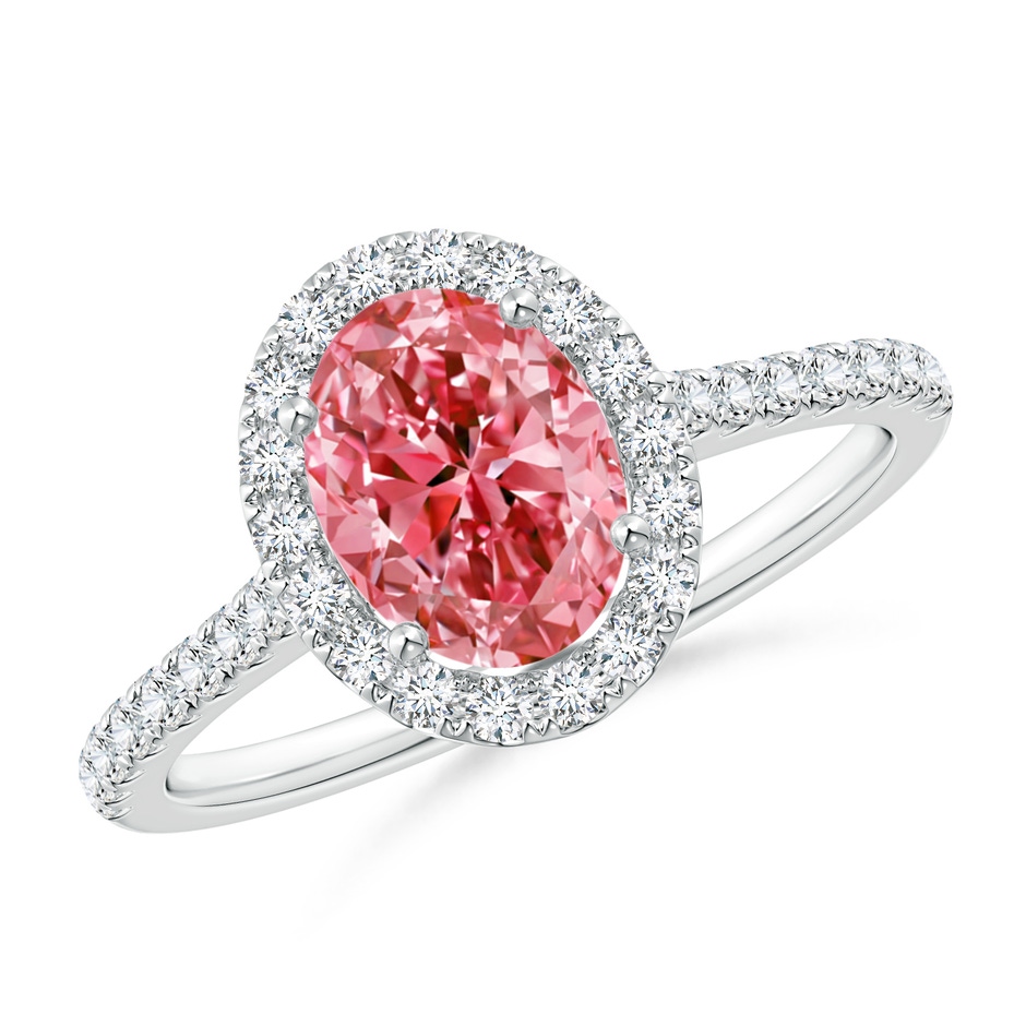 8x6mm Labgrown Oval Lab-Grown Fancy Intense Pink Diamond Halo Ring in 18K White Gold 