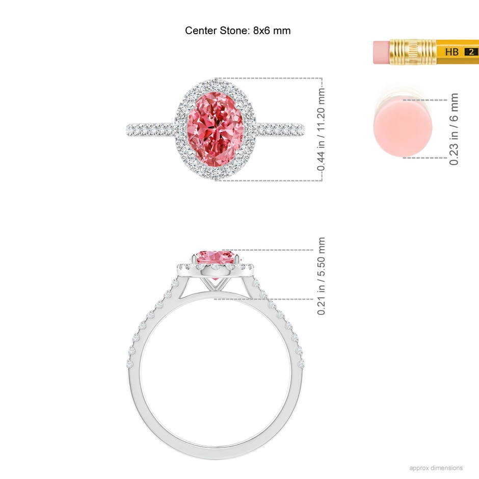 8x6mm Labgrown Oval Lab-Grown Fancy Intense Pink Diamond Halo Ring in 18K White Gold ruler