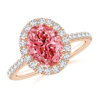9x7mm Labgrown Oval Lab-Grown Fancy Intense Pink Diamond Halo Ring in 10K Rose Gold