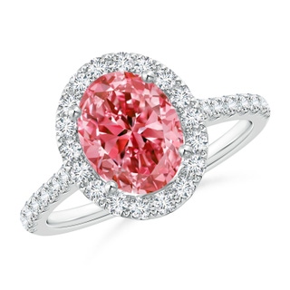 9x7mm Labgrown Oval Lab-Grown Fancy Intense Pink Diamond Halo Ring in P950 Platinum