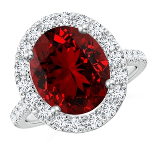 12x10mm Labgrown Lab-Grown Oval Ruby Halo Ring with Diamond Accents in P950 Platinum