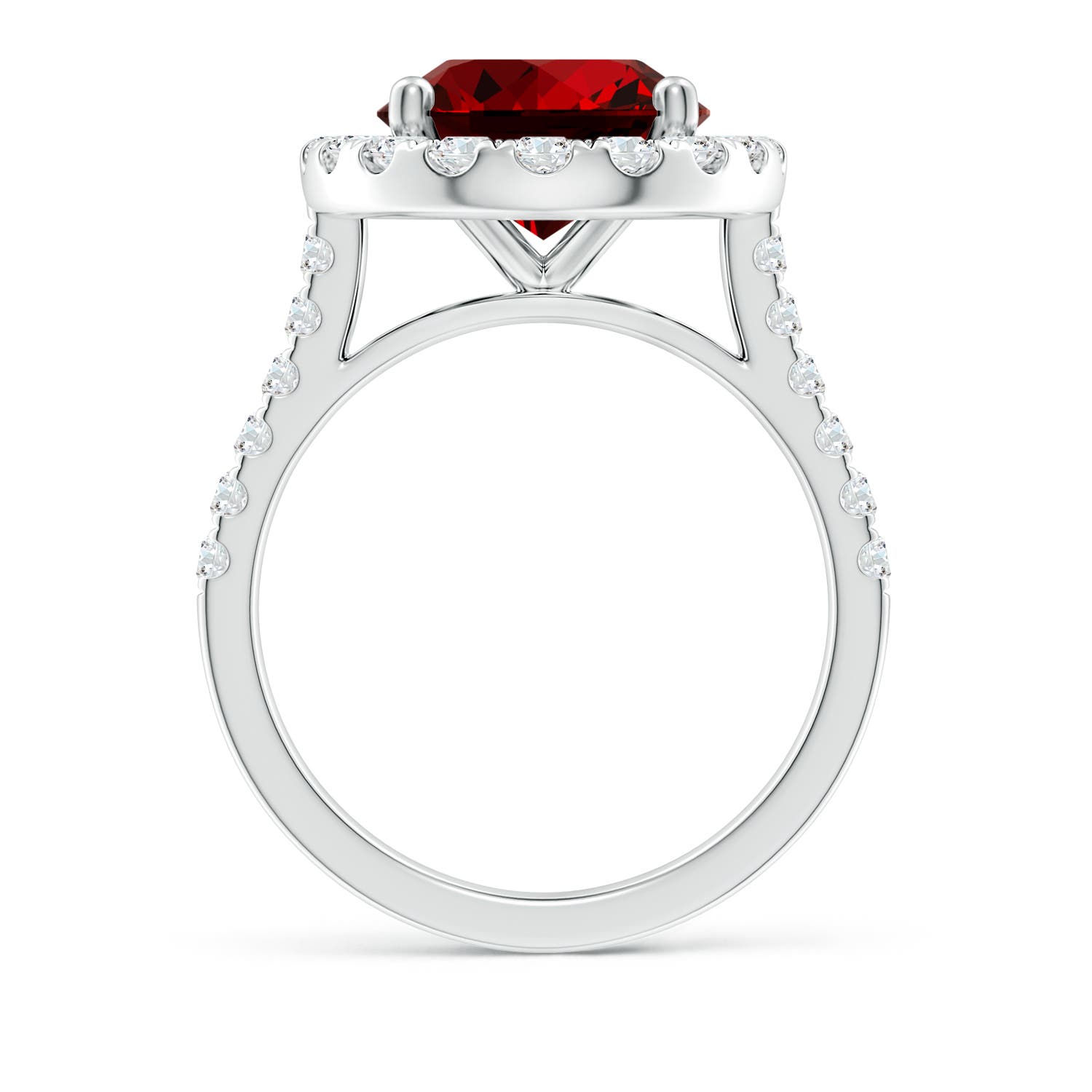 12x10mm Labgrown Lab-Grown Oval Ruby Halo Ring with Diamond Accents in P950 Platinum
