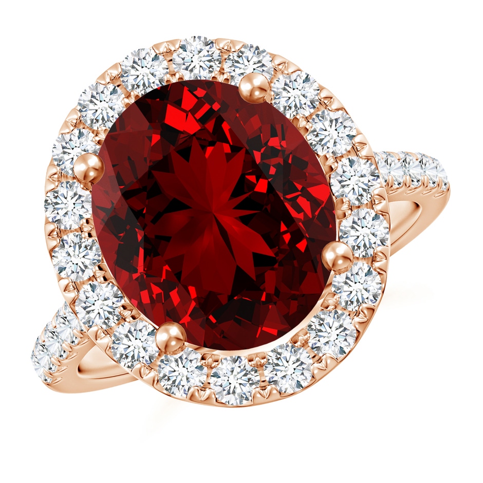 12x10mm Labgrown Lab-Grown Oval Ruby Halo Ring with Diamond Accents in Rose Gold 