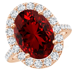 14x10mm Labgrown Lab-Grown Oval Ruby Halo Ring with Diamond Accents in 9K Rose Gold
