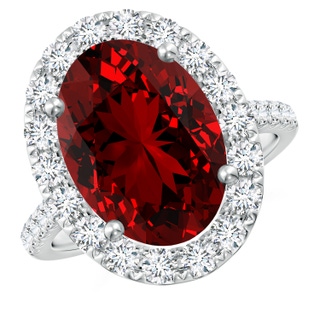 14x10mm Labgrown Lab-Grown Oval Ruby Halo Ring with Diamond Accents in P950 Platinum