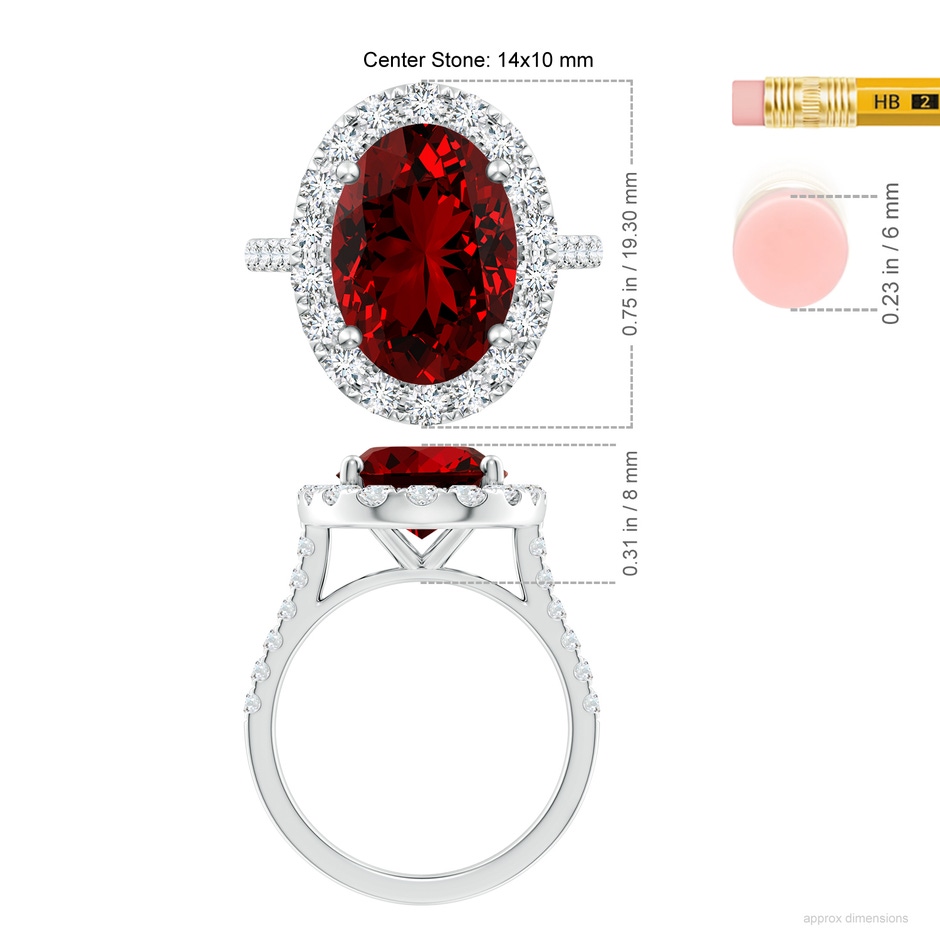 14x10mm Labgrown Lab-Grown Oval Ruby Halo Ring with Diamond Accents in P950 Platinum ruler