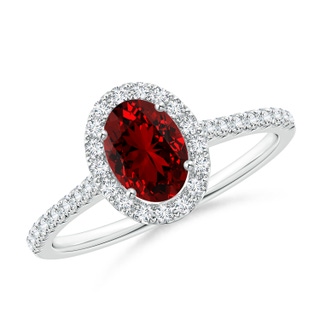 7x5mm Labgrown Lab-Grown Oval Ruby Halo Ring with Diamond Accents in P950 Platinum