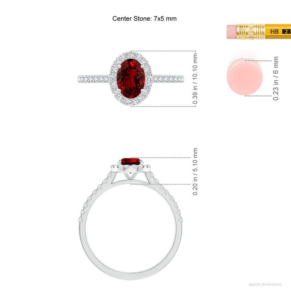 7x5mm Labgrown Lab-Grown Oval Ruby Halo Ring with Diamond Accents in P950 Platinum ruler