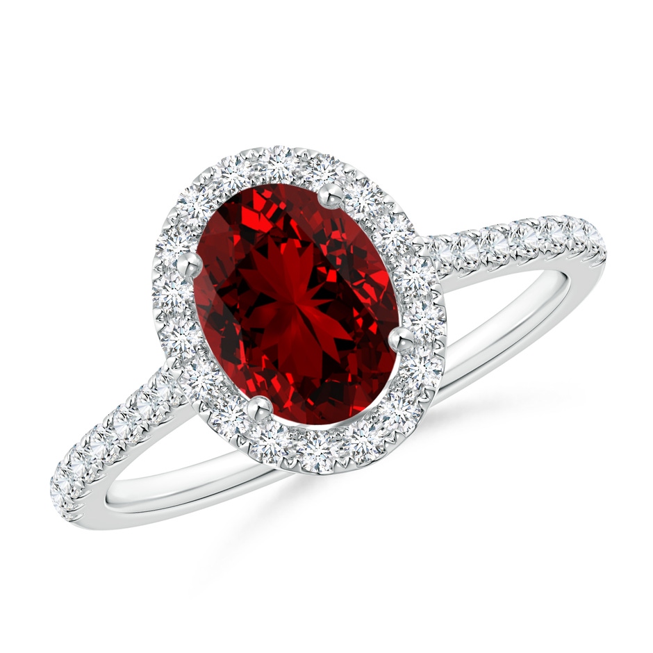8x6mm Labgrown Lab-Grown Oval Ruby Halo Ring with Diamond Accents in P950 Platinum 